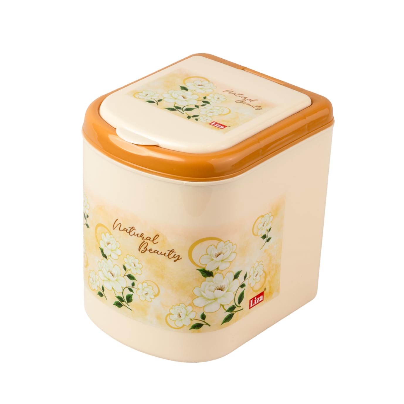 LUCIDO Plastic Small Mini Trash Can Dustbin with Lid for Bathroom/Kitchen/Sink/Tabletop/Office/Desk/Car/Bedroom (Brown, 2 Litres, Set of 1)