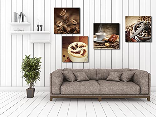 Wieco Art Warm Coffee Giclee Canvas Prints Wall Art Brown Bean Cup Pictures Paintings For Dining Room Kitchen Bar Home Decorations 4 Piece Large Modern Stretched And Framed Contemporary Food Artwork #TOP2