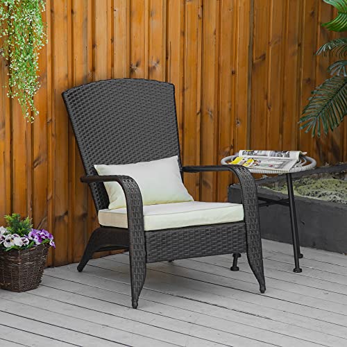 Outsunny Patio Adirondack Chair With All-Weather Rattan Wicker, Soft Cushions, Tall Curved Backrest For Deck Or Garden, Cream White #TOP1