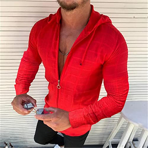 Mens Long Sleeve Hoodies One-Piece Hat Zipper Drawstring Solid Color T-Shirt Lightweight Hoodies for Men2