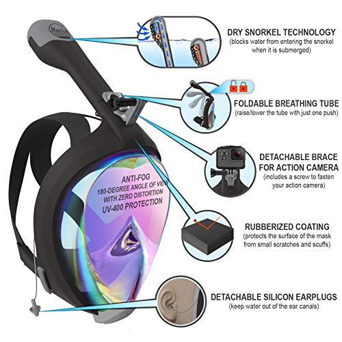 Aleoron - Foldable Full Face Snorkel Mask For Adults And Youth (Women & Men) - Anti Fog Snorkeling Mask Full Face With Action Camera Mount - Uv Panoramic 180 Dive Mask Seaview Diving Mask Set #TOP1