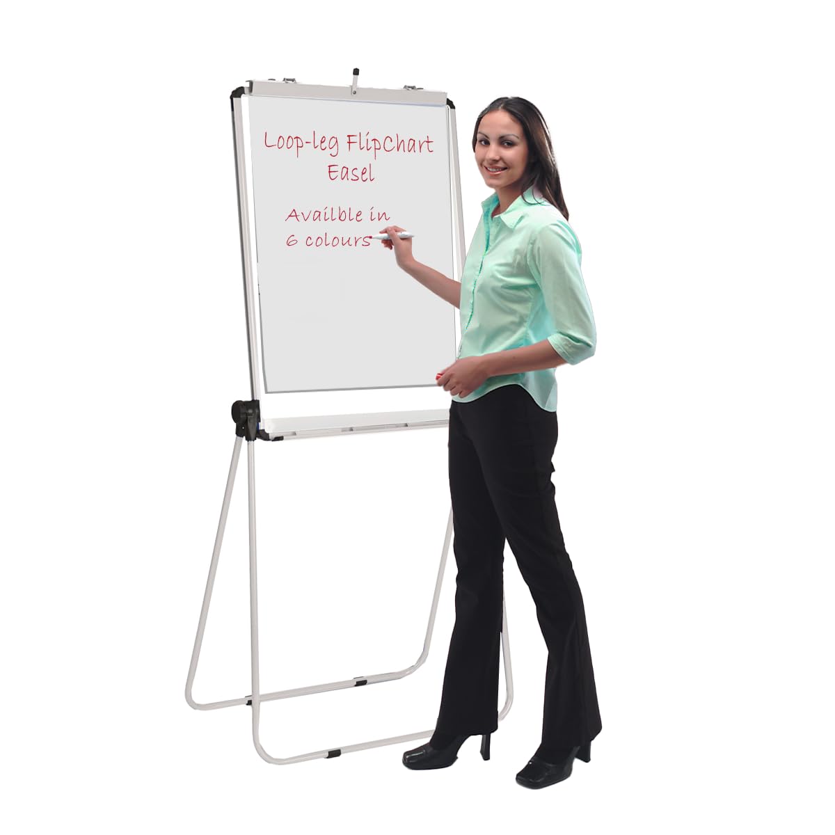 Height Adjustable Flip Chart Easel Whiteboard | Magnetic Dry-Wipe Surface | 860 x 650 mm | Stable Loop Leg Design in White - Ideal for Office, School Presentations
