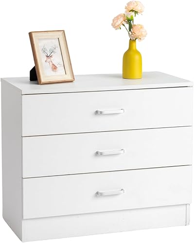 Karl home White 3 Drawer Dresser for Bedroom, Small Nightstand Modern Storage Chest of Drawer Wooden Side Table End Table for Bedroom, Living Room,