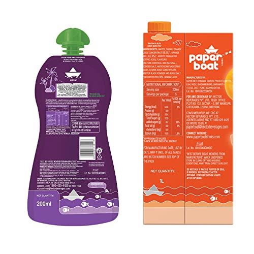 Image of Paper Boat Jamun Kala Khatta Juice, 200ml (Pack of 6) + Paper Boat Orange 1L (Pack of 2)