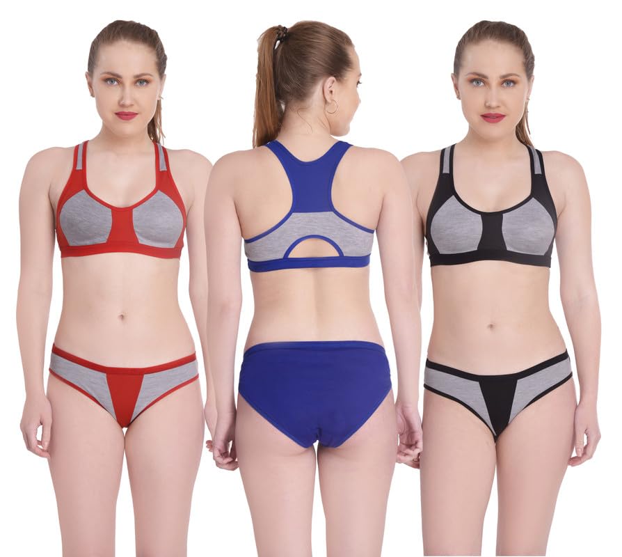 Women’s Designer Cotton Bra Panty Set Pack of 3(Bra + Panty)