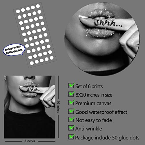 Fashion Wall Art Bathroom Wall Decor Prints Set Of 6 Black And White Glam Glitter Canvas Posters Photos Pictures Bathroom Artwork Wall Modern Women Funny Bathroom Decoration (Black&White, 8"X10" Unframed) #TOP1