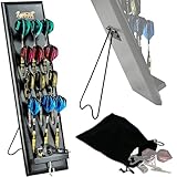 IgnatGames Wooden Darts Holder Set – Wall-Mount or Tabletop Display for 12 Steel or Soft Tip Darts with Built-in Accessories Tray
