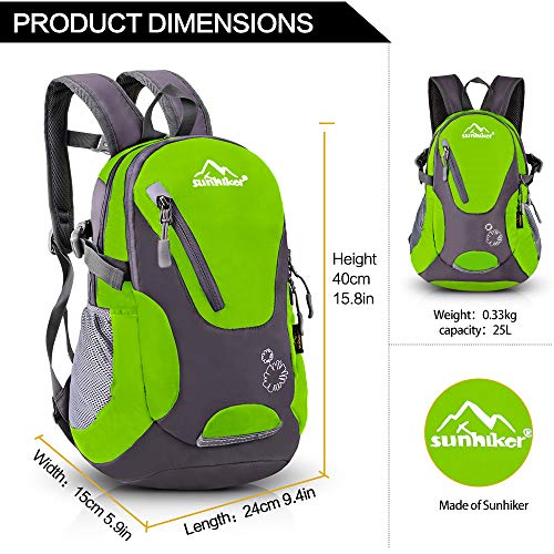 Cycling Hiking Backpack Sunhiker Water Resistant Travel Backpack Lightweight SMALL Daypack M0714 (Green)