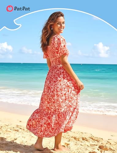 Image of PATPAT Family Matching Outfits Mommy and Me Dresses Floral Dress & T-Shirts | Mommy and Me Easter Dresses, Puff Sleeve Floral Sundress, Cotton Blend T-shirts, Couples Party Wedding Vacation Outfits