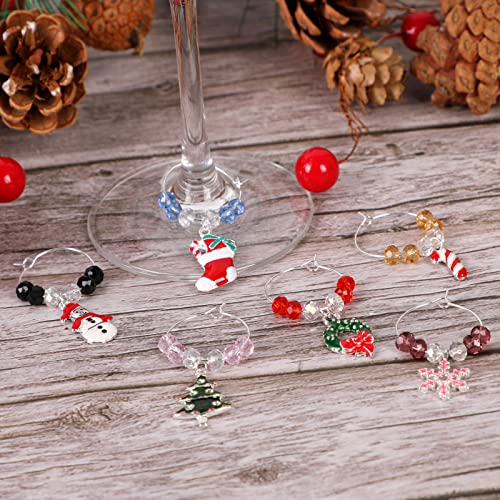Souarts Mixed Christmas Wine Glass Charms Snowflake Markers Tag Pendant Set With Box Pack Of 6Pcs Santa Wine Charms For Glasses (A-Red) #TOP5