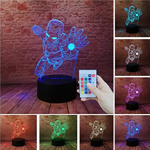 Nouveauté Marvel Avengers Dessin Animé Super-Héros Figure Spiderman Iron Man 3D Lampe De Table Humeur Veilleuse Led Usb Enfants Cadeau Jouets Contrôleur 7 Couleur Usb Rechargeable Garçons Filles Dés