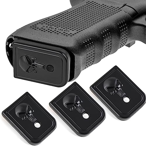 Pack of 3, 3D Anodized Aluminum Magazine Base Floor Plate for 10mm Glock G20 G20sf G29 G29sf G40 .45 Auto Glock G21 G21sf G30 G30s G30sf G36 G41 and G21 G40 G41 MOS Mag Baseplate Accessories, Skull