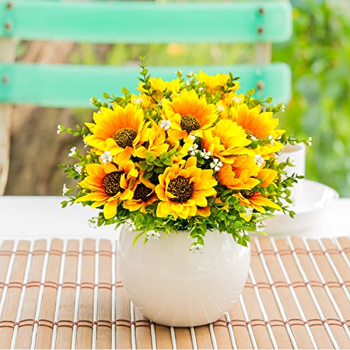 Guagb Sunflowers Artificial Flowers Bouquet With Stem, 3 Pack Silk Faux Fake Sunflowers Arrangement For Home Outdoor Indoo Wedding Kitchen Centerpieces Table Decoration #TOP4
