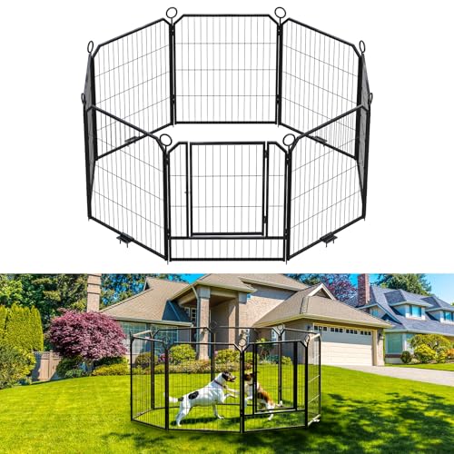 Dog Playpen Outdoor,8panel Dog Fence with Gate for Yard,Pet Exercise Pen with Fixed Stakes for Rv Camping Garden for Medium Dogs (32inch)
