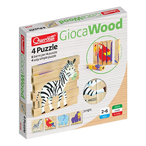 Quercetti Jungla, 4 Puzzle in Legno, Colore Multicolore, 0710