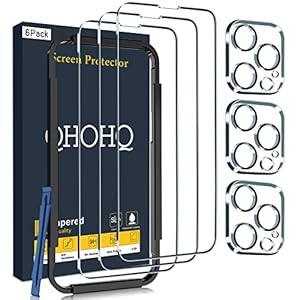 QHOHQ 3 Pack Screen Protector for iPhone 14 Pro 6.1 Inch with 3 Pack Tempered Glass Camera Lens Protector, Ultra HD, 9H…