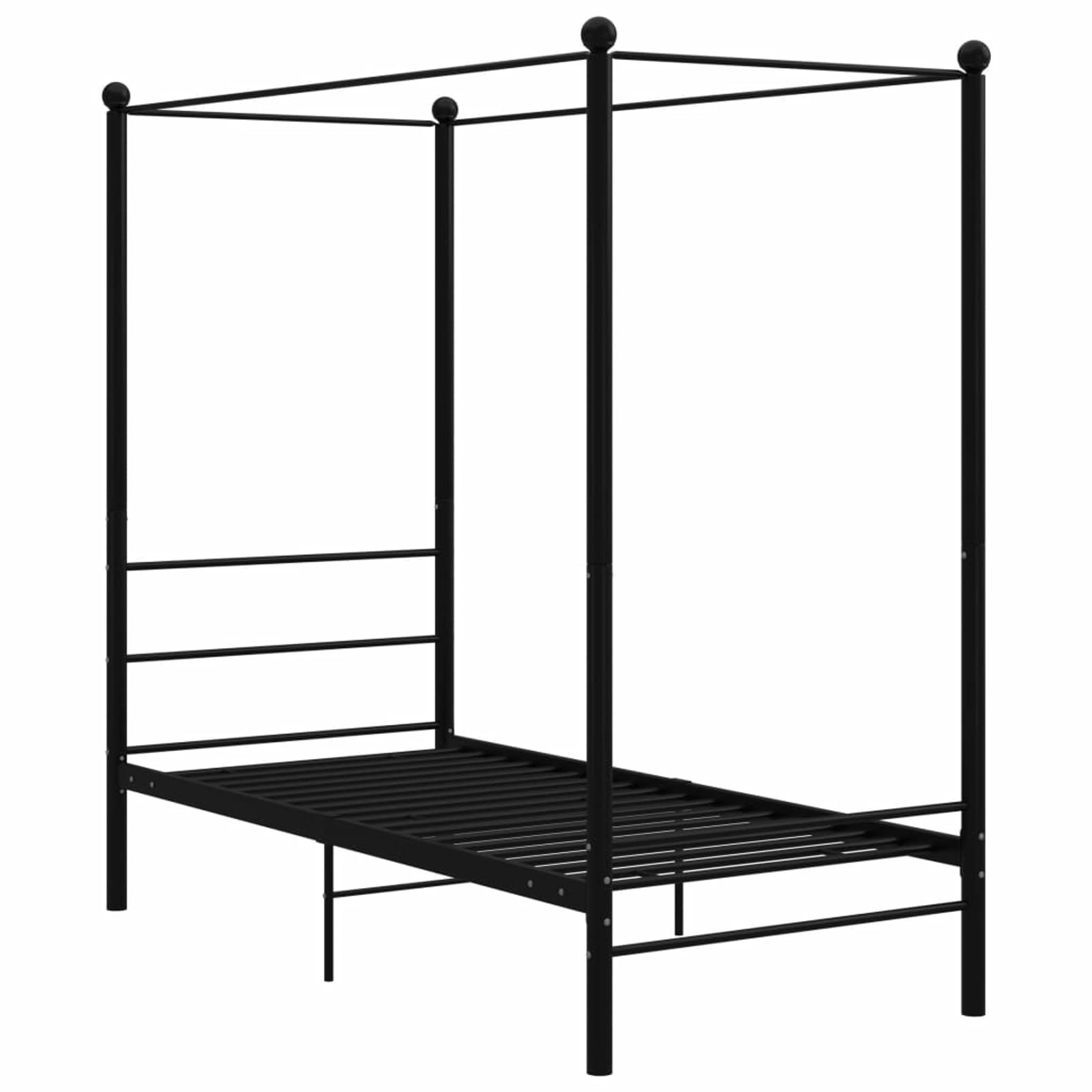 Homgoday Telaio per letto a baldacchino nero in metallo, 100 x 200 cm, letto con doghe, adatto a un materasso da 100 x 200 cm, telaio per letto a piattaforma senza materasso per camera da letto,
