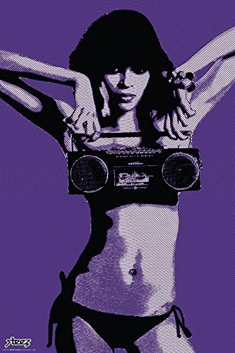Steez Bikni Girl Standing with Boombox Decorative Music Urban Graffiti Art Poster Print 24x36