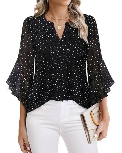 Image of Timeson Women's Short Sleeve V Neck Blouses Shirts Floral Double Layers Mesh Tunics Tops