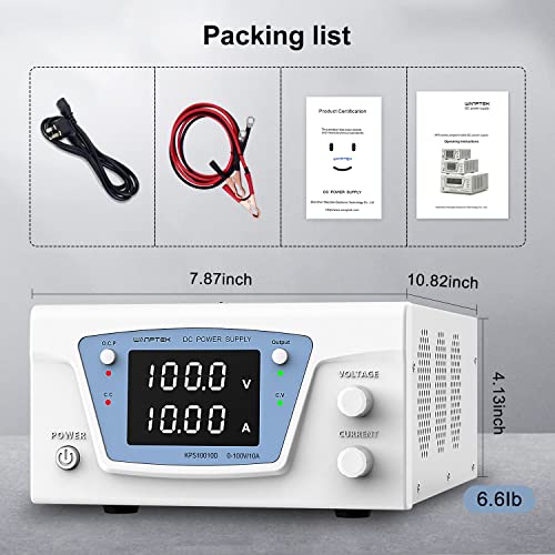 Image of DC Power Supply Variable, 100V 10A 1000W Bench Power Supply with Encoder knob, High Power Adjustable Switching Power Supply with OCP Switch, Variable Power Supply with Output Enable /Disable Button | Four-digit display, multiple safety features. Suitable for repairing electronic devices, charging batteries, and more