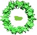 Hawaii 40cm grass skirt with flowers bracelets headband necklace Hula set （7 PC) (Green)