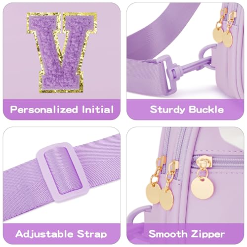 Image of Initial Sling Bag Crossbody Purse for Kids Girls Age 3-8 | Personalized Initial Creates A Thoughtful Gift, Soft Vegan Leather, Adjustable Strap & 3 Pockets for Kids Girls 3-8, Purple V