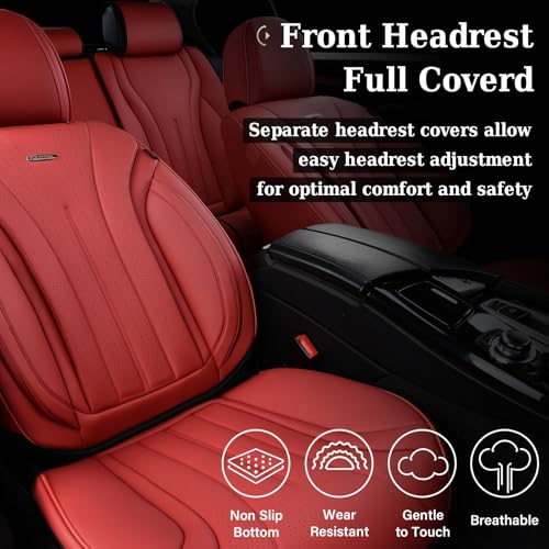 Image of Coverado Car Seat Covers for Front Seat, Luxury Leather Seat Cover, 2 PCS Waterproof Seat Cover, Automotive Seat Covers, Driver Car Seat Protector, Universal Car Seat Cushions Fit for Most Cars(Red)