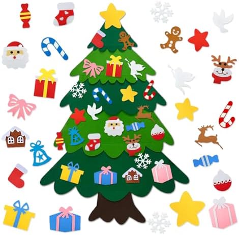 DIY Felt Christmas Tree Set, 3.2 Ft Felt Christmas Tree with 25 Ornaments, Hanging Ornaments DIY Tree Set Xmas Decorations, Montessori Xmas Tree