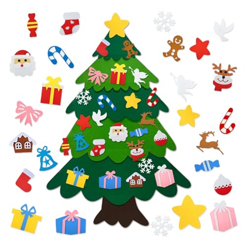 Image of DIY Felt Christmas Tree Set, 3.2 Ft Felt Christmas Tree with 25 Ornaments, Hanging Ornaments DIY Tree Set Xmas Decorations, Montessori Xmas Tree
