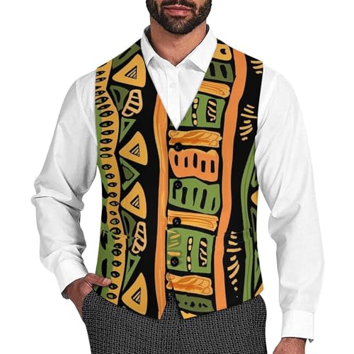 African Ethnic Patterns Suit Vest for Men Casual Business Tuxedo Slim Fit Suit Vests Lightweight Waistcoat