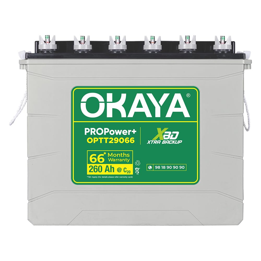 OKAYA PRO Power+ OPTT29066 260Ah Tall Tubular Inverter Battery for Home, Office & Shops with Certified Extra Backup | Spillage Free & Low Maintenance Design | 66 Months Warranty