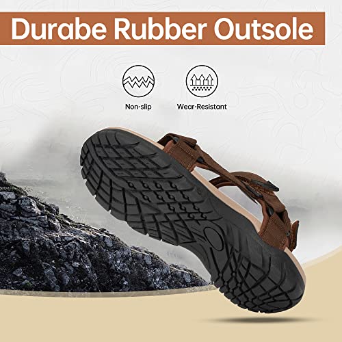 Pulltop Hiking Sandals For Men With Arch Support, Brown Beach Sandals Men Comfortable Walking Sandals For Men Open Toe Adjustable Strap Sandals Men's Summer Casual Outdoor Sandals Size 12 #TOP2