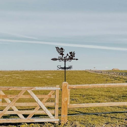 SUPERDANT Fairy Weather Vane Butterfly Elf Fairy Wind Vanes for Outside Forest Elf Weather Vanes for Yard Roof Mount Yard Metal Weathervane Farmhouse Barn Sheds Garden Roof Black