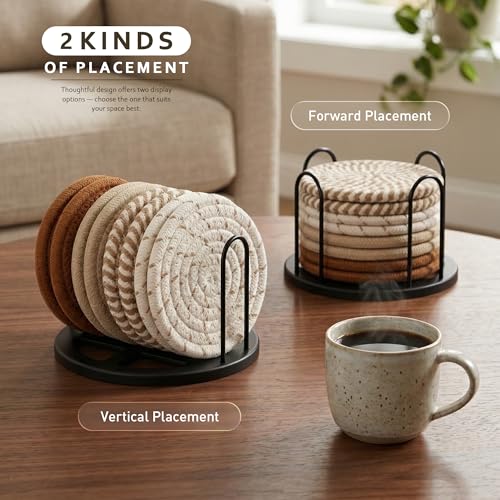 Image of Lazebox Coasters Set of 8 for Drinks, 4 Inch Large Coasters for Coffee Table, Tabletop Protection for Hot & Cold Drinks, Versatile Coasters for Home Decor, Non-Slip & Easy to Clean, Coffee