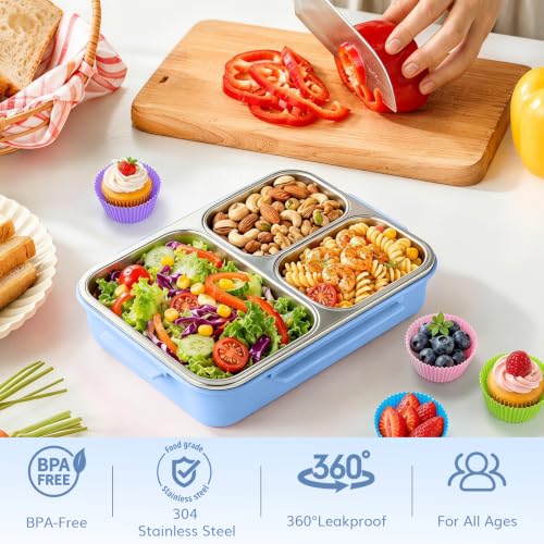 KHOXU Stainless Steel Lunch Box for Kids, Bento Box Adults, 28oz Blue by KHOXU - Used condition - Image 6