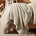 PHF Ultra Soft Waffle Weave Throw Blanket 50"x 60"- Washed Lightweight Breathable Cozy Woven Blanket for Bed - Aesthetic Decor for Couch Bedding Sofa Home Car - Light Khaki/Linen
