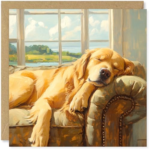 Beau Willows Golden Retriever Birthday Card from the Dog - Adorable Sleeping Dog Card for Dog Mum Dad Wife Husband Girlfriend Boyfriend