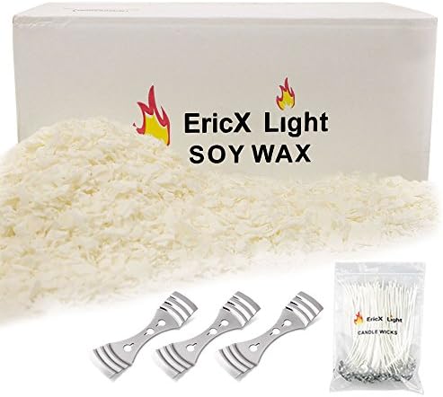 EricX Light Natural Soy Wax 10 Pound,121℉ melt Point, with 120 Candle Wicks and 3 Wick Centering Devices for Candle Making