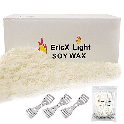 EricX Light Natural Soy Wax 10 Pound,121℉ melt Point, with 120 Candle Wicks and 3 Wick Centering Devices for Candle Making