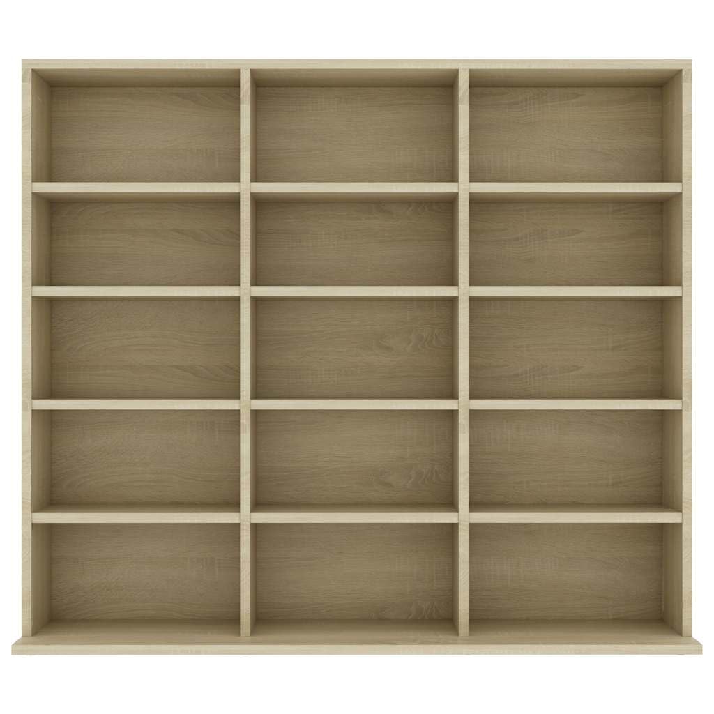 vidaXL CD Regal mit 15 Fächern DVD Bluray Medienregal Medienschrank Aufbewahrung Standregal Regalwand Bücherregal Sonoma-Eiche 100x23x89,5cm Holzwerkstoff