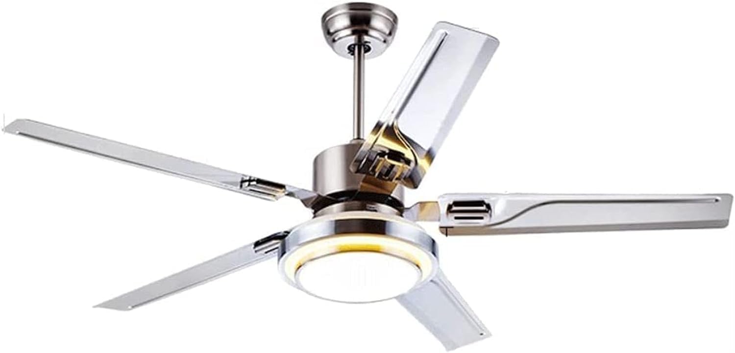 HXYSXHJUO Ceiling Fan Light 42 Inch Stainless Steel Lamp with Remote Pendant 5 Blades Indoor Fixtures Home Decoration