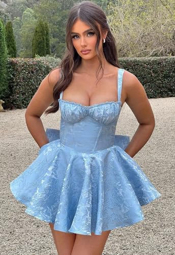 Image of Short Satin Homecoming Dresses with Bows Applique Corset Prom Dress Mini HOCO Party Cocktail Gowns for Teens