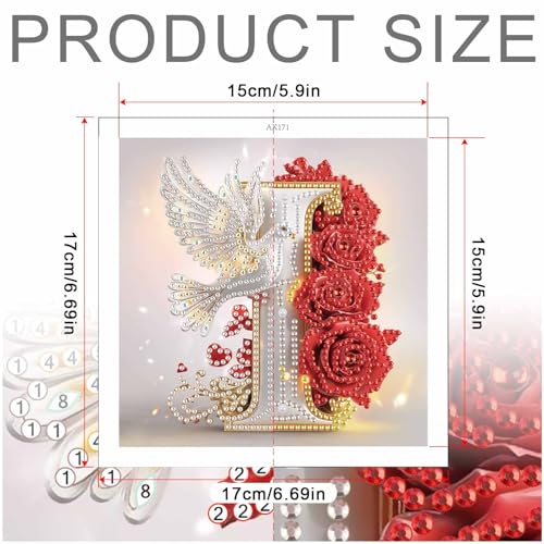 Image of AiYuanzsh 5D Diamond Art Kits for Adults Letter I, Intricate Red Rose & Dove Alphabet Diamond Painting Kit, Special Shape Diamond Art for DIY Crystal Rhinestones Crafts and Elegant Home Decor 17x17cm