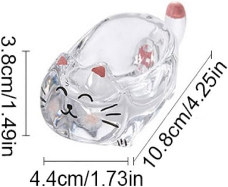 Cute Cats Shape Soy Sauce Dish Japanese Crystal Glass Cat Seasoning Dipping Plate Cat Dipping Bowls with Chopsticks Holder Small Serving Bowl