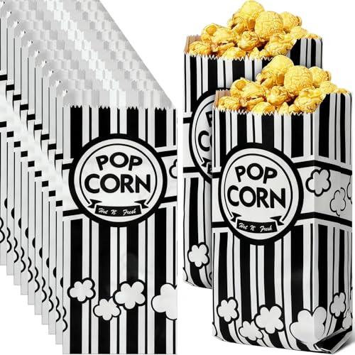 WUBAYI 120 Stück Einweg-Popcorntüten, schwarze Papiertüten, perfekt für Filmabende, Karnevalssnacks, Bars & Popcorn-Maschinen – langlebig, lebensmittelecht & auslaufsicher Popcornbeutel