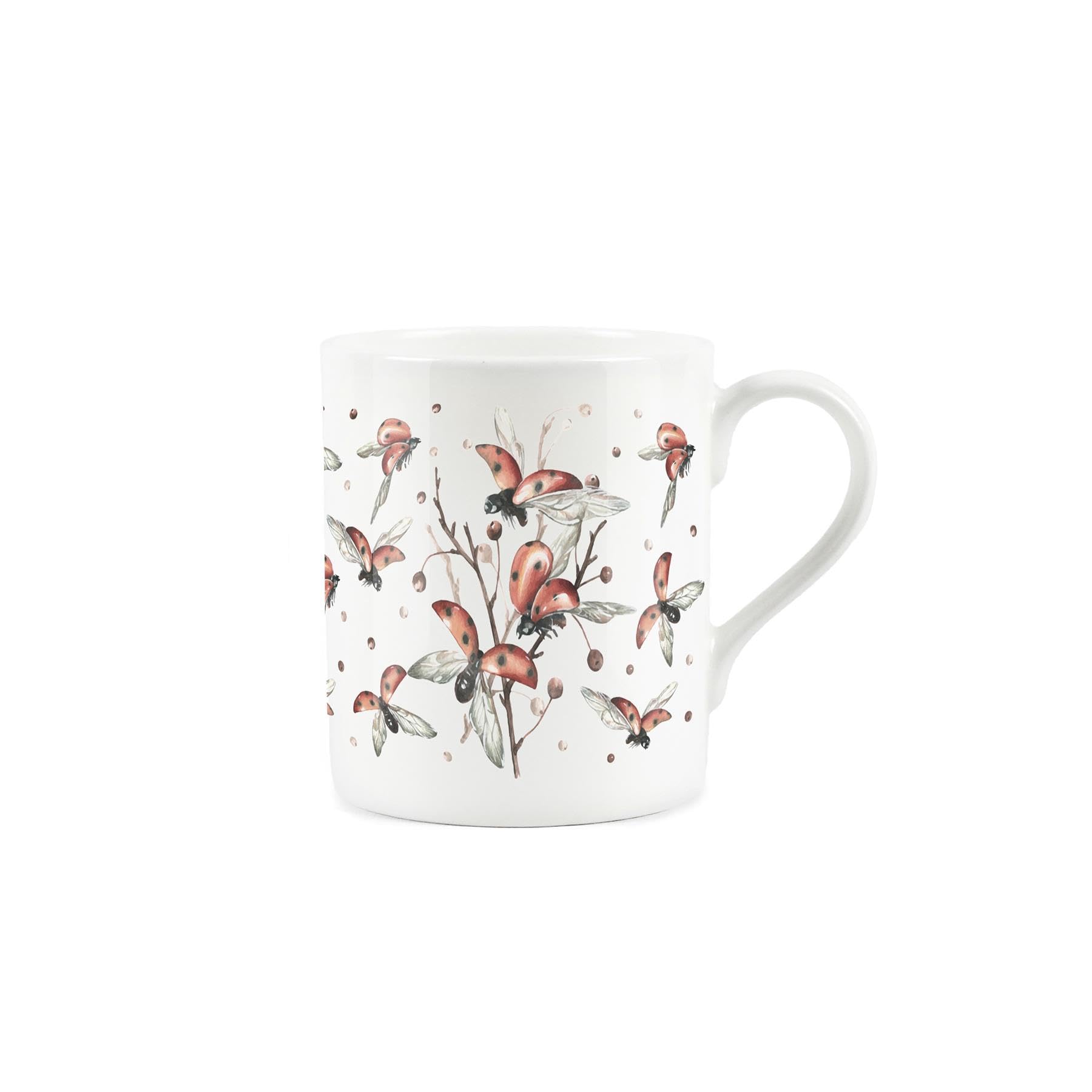 Ladybird Mug - Red & Black Spots Ladybug Insect - Small Bone China White Mug Coffee/Tea Present, 1 Mug