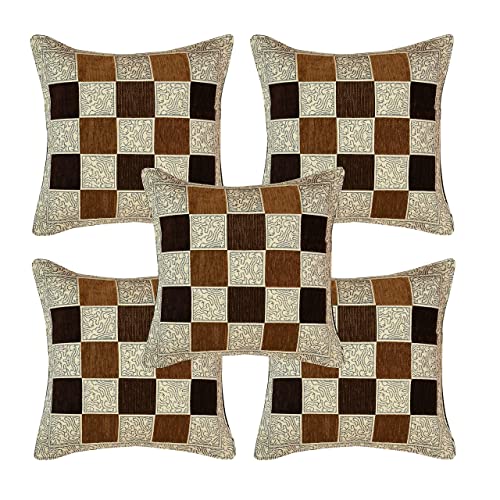 Image of SAWNA Homes Chenille Sofa Cover with Cushion - 3+1+1 Sofa Covers Back 5 Seater Slipcovers for Home - 3 Seater & 2 Seater Protector Panels for Sofa Couch, 16 Piece, Chocolate