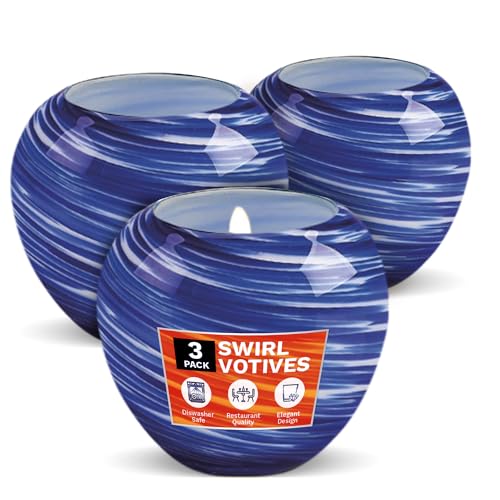 IMPULSE! Galaxy Votive Swirl Blue & White Votives in a Swirl Design, Candle Holders, Votive Candle Holders, Small Bud Vase, Set of 3