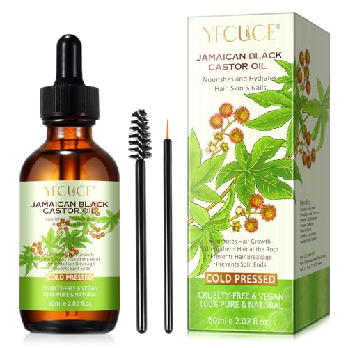 Organic Pure Natural Castor Oil for Hair Growth Eyelash and Eyebrow Growth Scalp Nourishing Dry Skin Relief 100% Pure Cold Pressed Black Castor Oil 60ml.