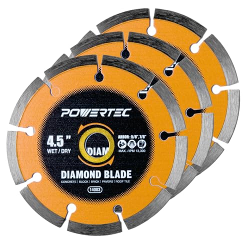Image of POWERTEC 4-1 /2 inch Segmented Diamond Saw Blades for Angle Grinder, Diamond Blade for Cutting Concrete, Block, Brick, Pavers, Roofing Tile, 4.5 inch Diamond Blades for Wet /Dry Cutting, 3 Pack (14003-P3)